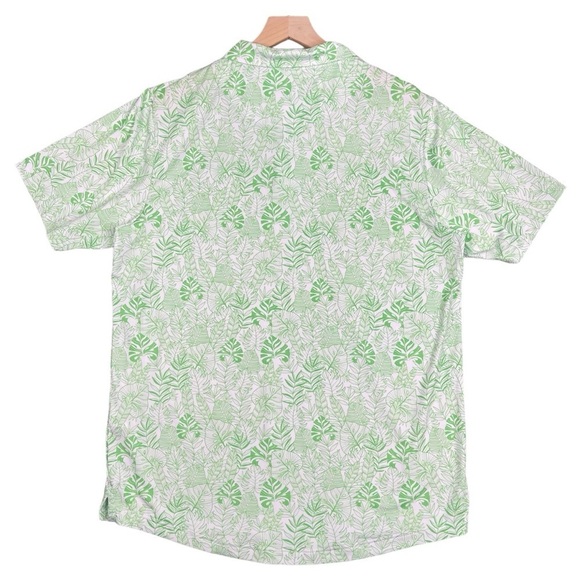 FN3P Polo Mens Large Geometric Print Bright Green Leaves Golf Polo Shirt Stretch - Picture 5 of 9